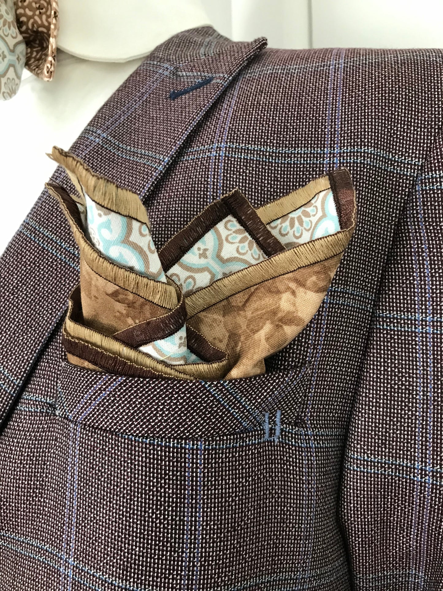 Brown and powder blue reversible Bowtie set (FATBOW)