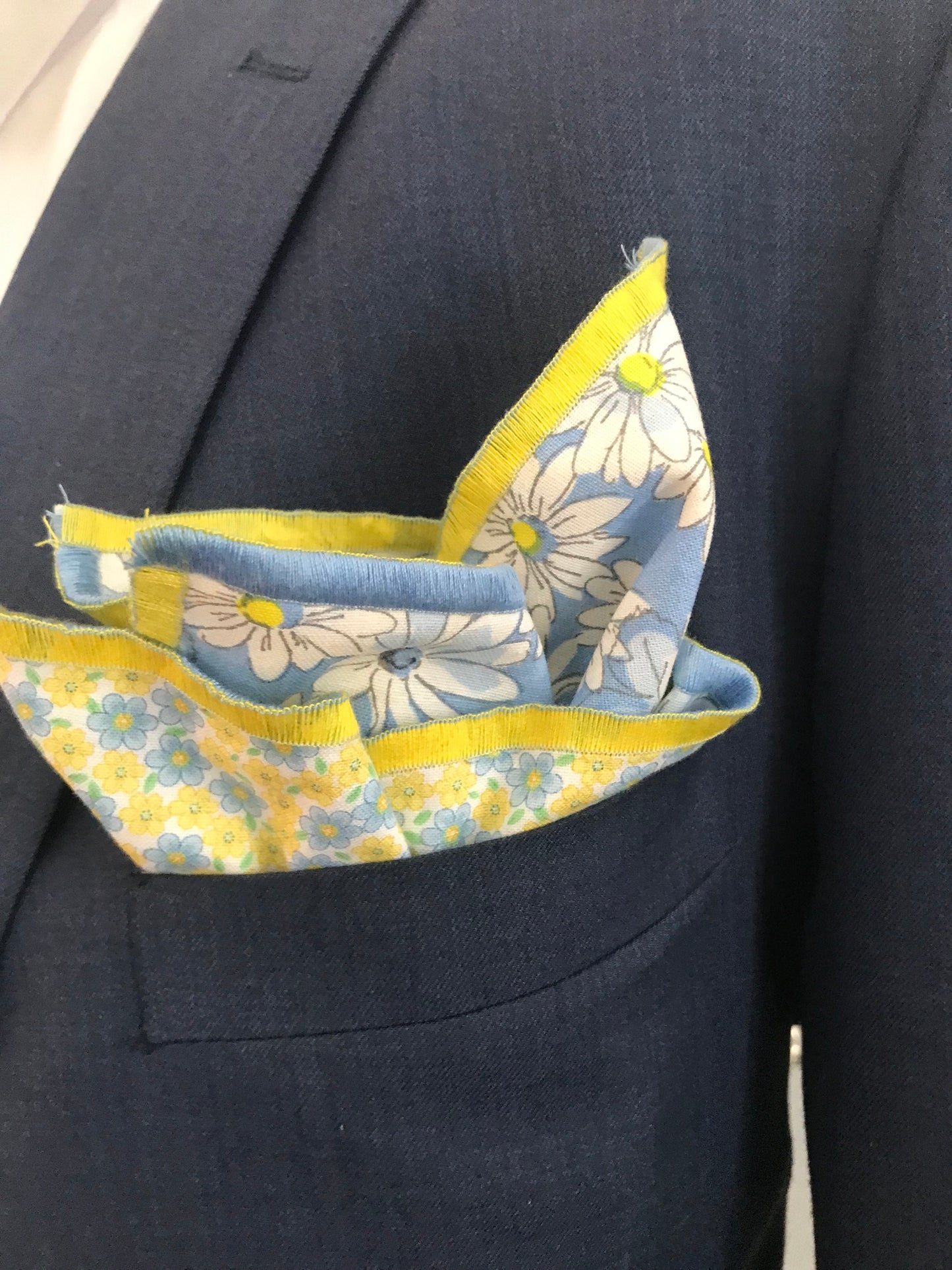 Yellow and powder blue print with a blue dot reversible Bowtie set