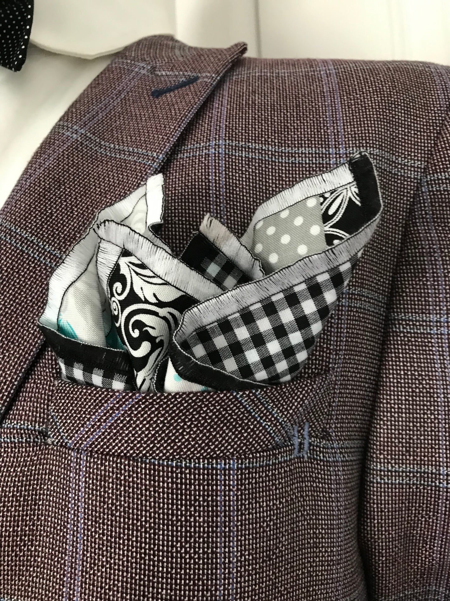 Black and white with teal and black print reversible Bowtie set (FATBOW)