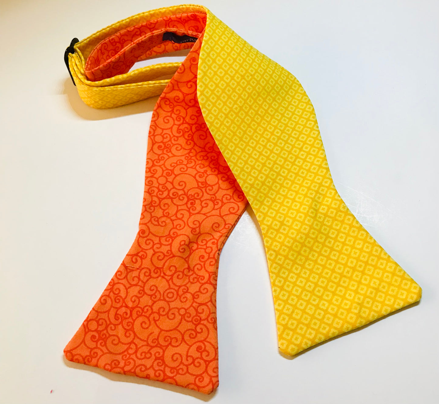 Orange swirl and yellow print reversible Bowtie (FATBOW)