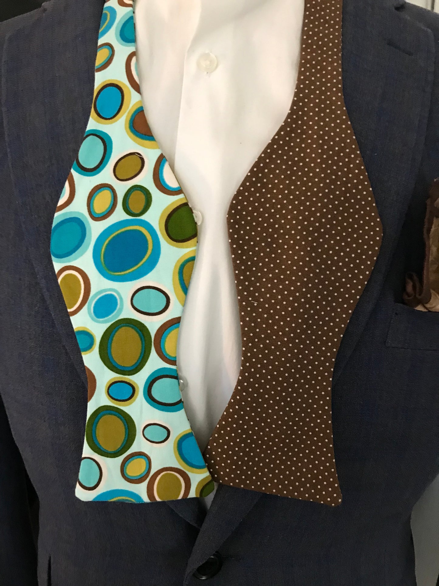 Brown dots and teal and brown dot print Bowtie Set (FATBOW)