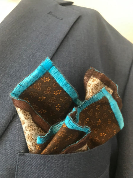 Brown and Teal print Tie set