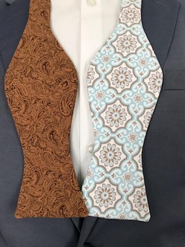 Coco brown paisley with coco brown and baby blue print reversible bowtie (Fatbow)