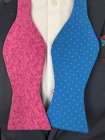Blue with pink dots and pink print reversible bowtie set (Fatbow)