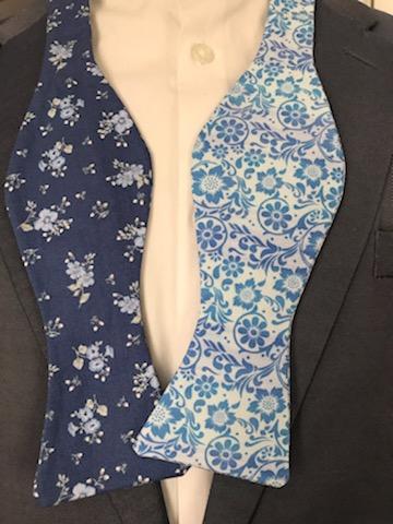 Steel blue print with baby blue print reversible bowtie set