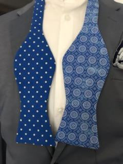 Royal blue dot and royal blue print reversible bowtie set