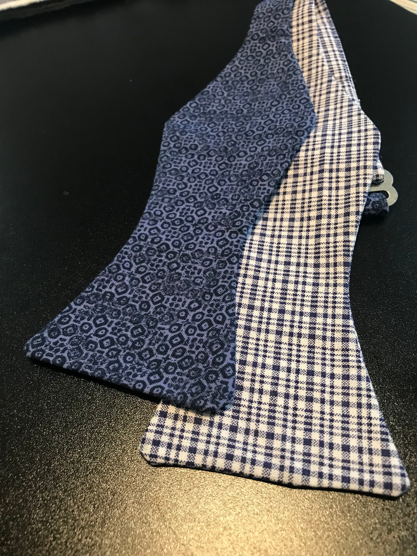 Blue Check and Print Bowtie Set
