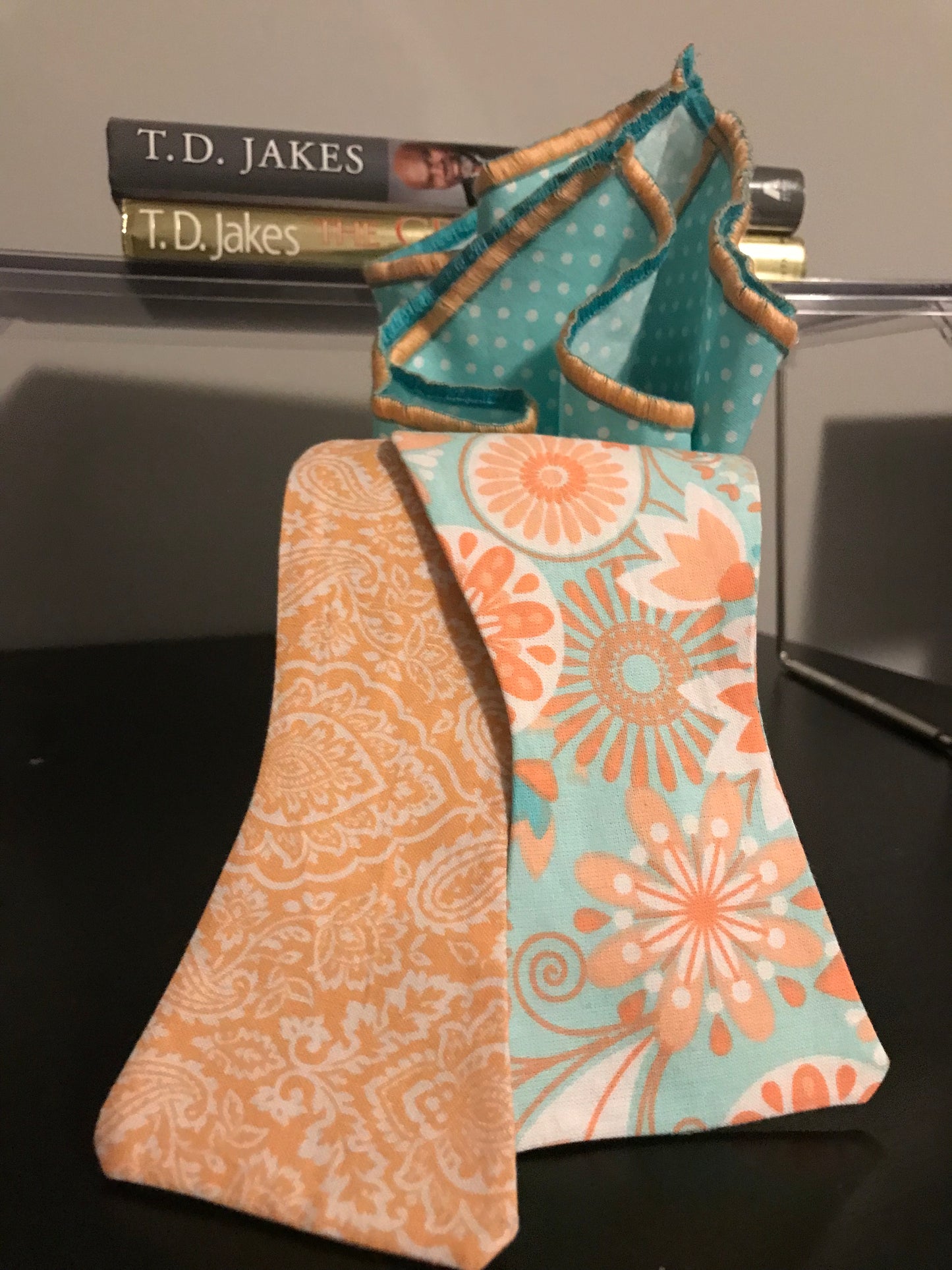 Peach and Teal Print Bowtie Set