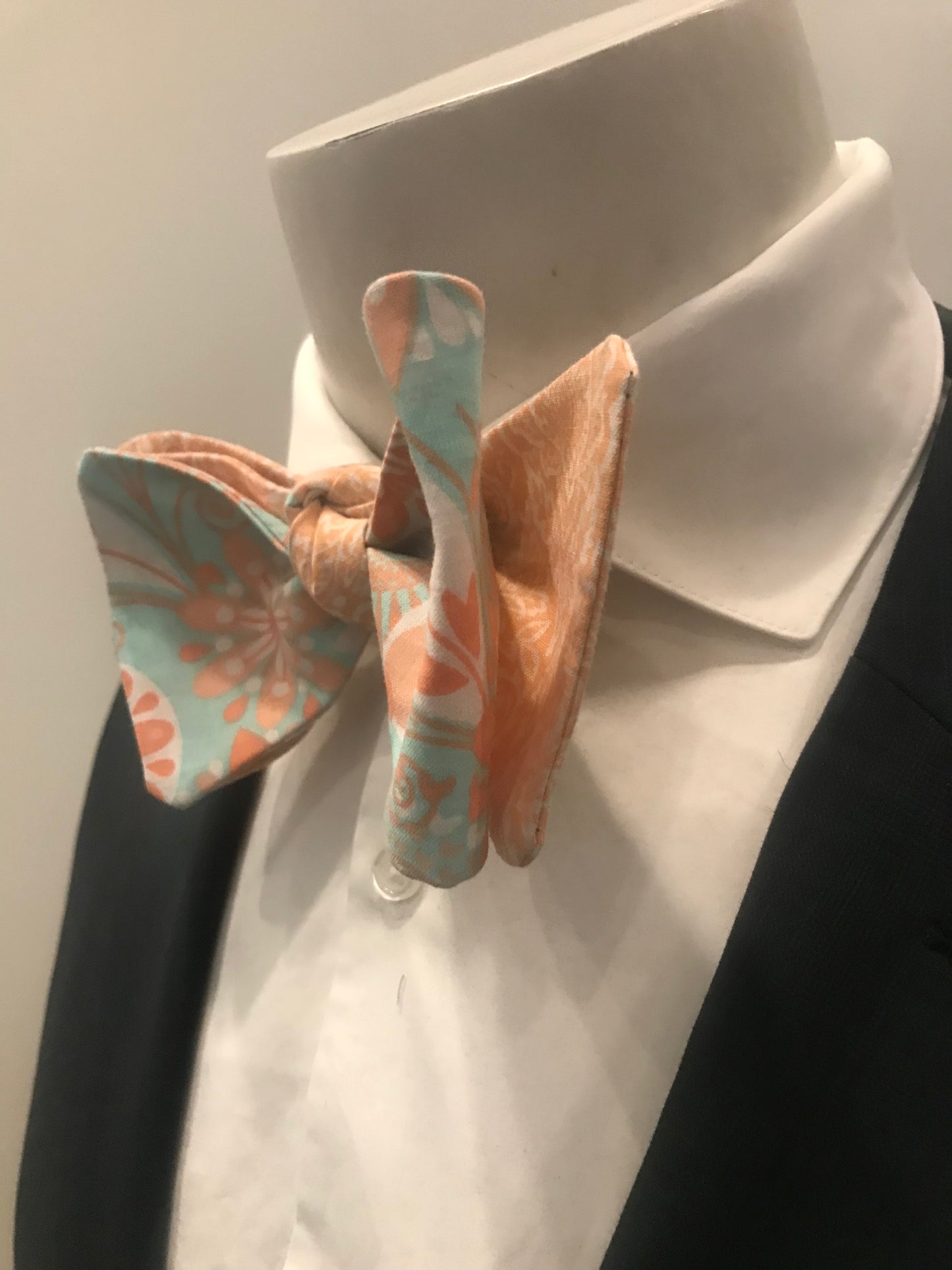 Peach and Teal Print Bowtie Set