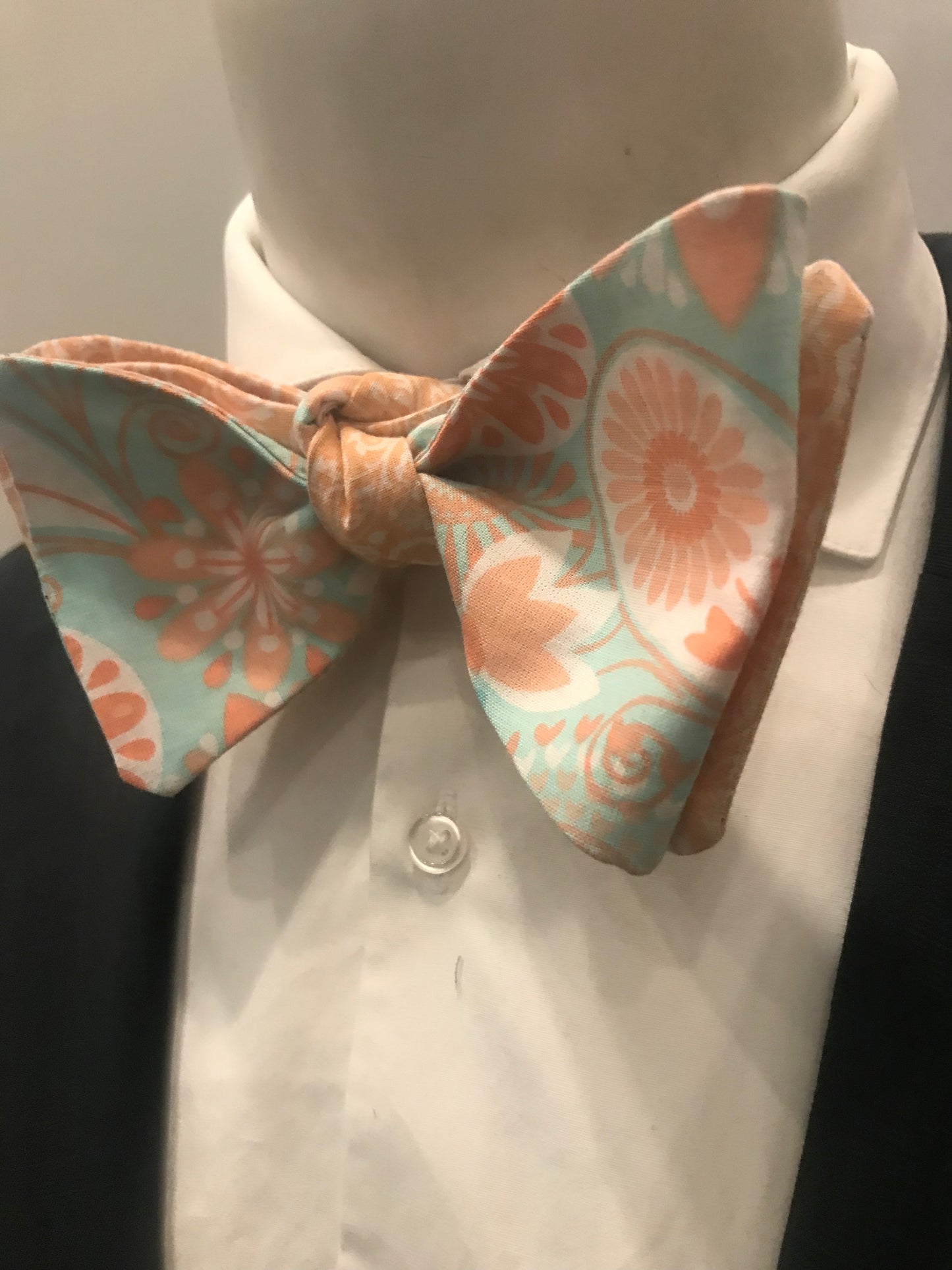 Peach and Teal Print Bowtie Set