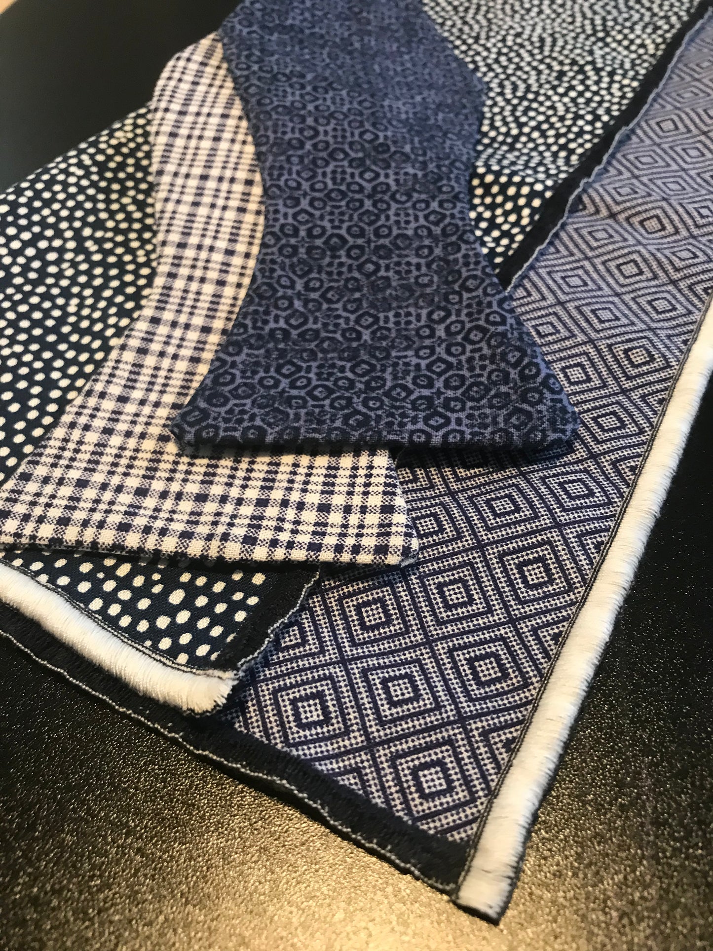Blue Check and Print Bowtie Set