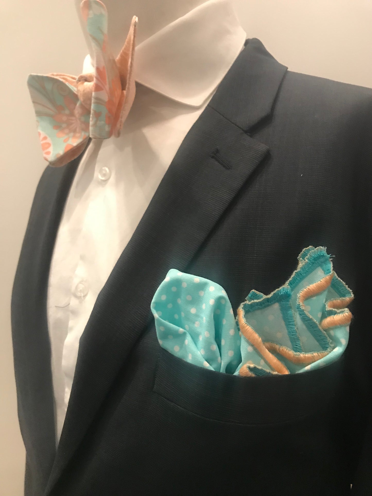 Peach and Teal Print Bowtie Set