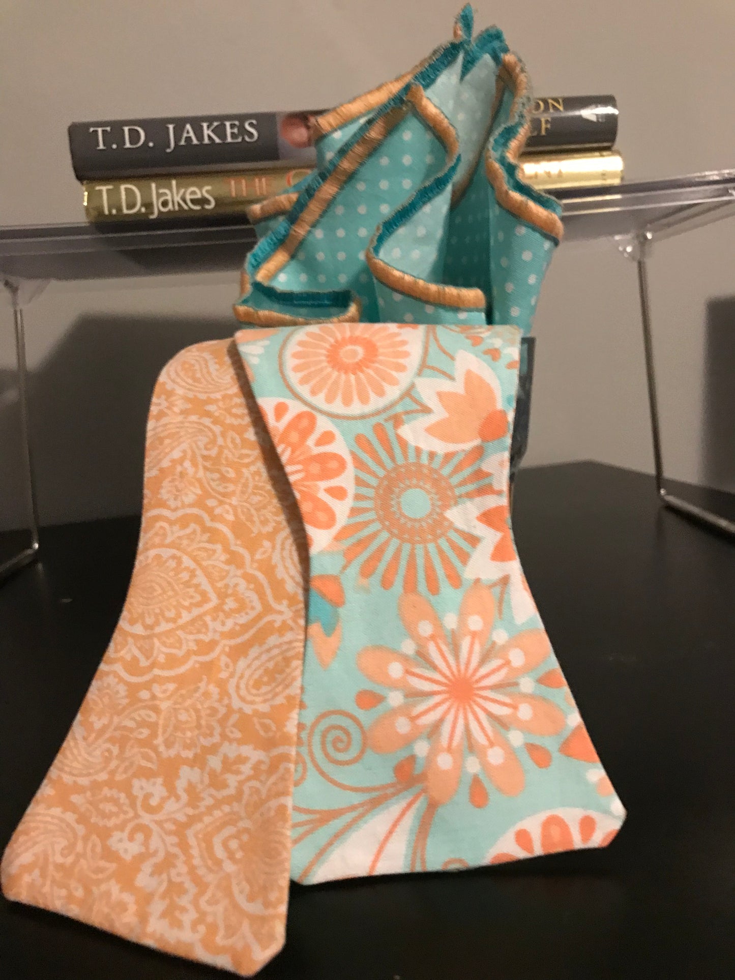 Peach and Teal Print Bowtie Set
