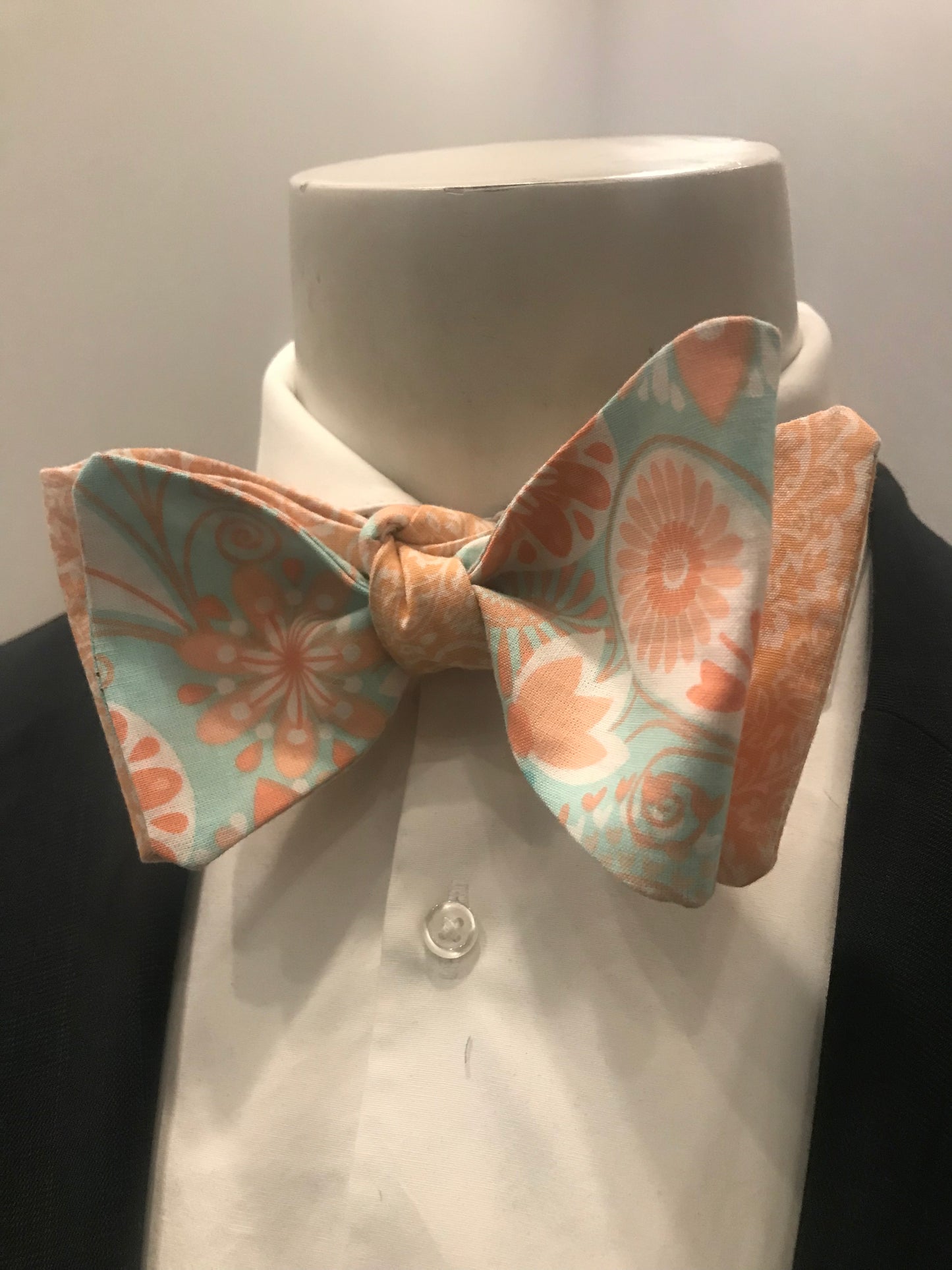 Peach and Teal Print Bowtie Set