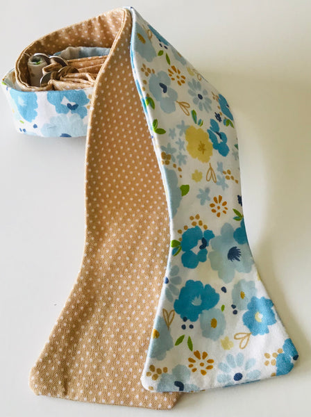 Tan and baby blue reversible Bowtie set