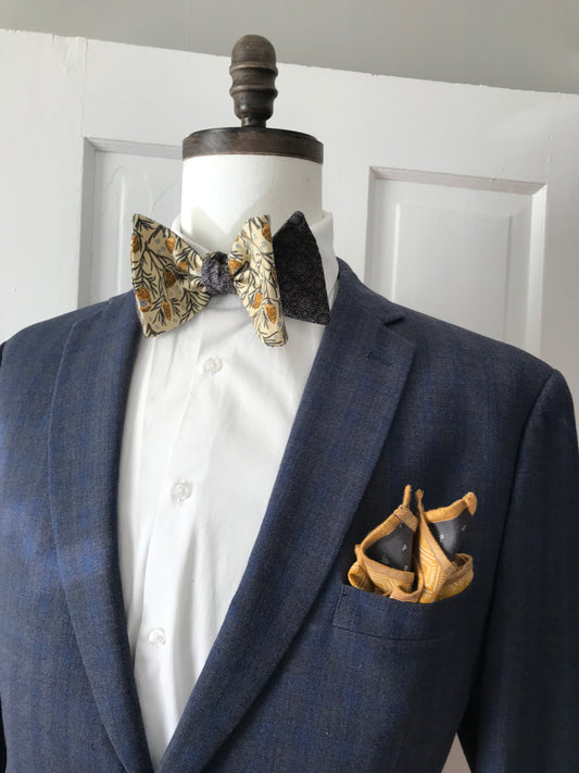 Dark grey and gold reversible Bowtie set (FATBOW)
