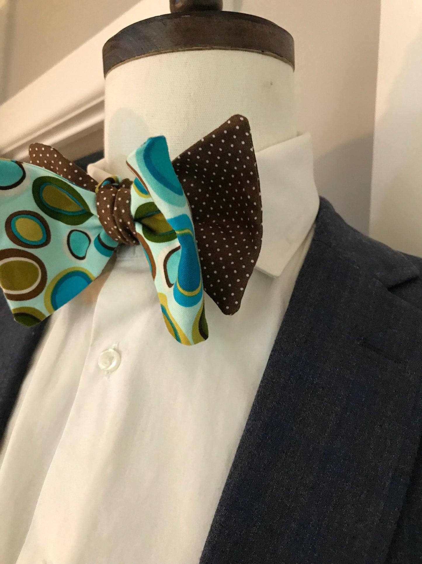 Brown dots and teal and brown dot print Bowtie Set (FATBOW)