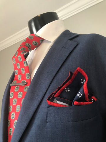 Red and Blue  print Tie set
