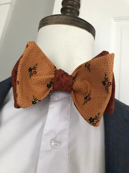 Deep brown with green accents and small hints of rust reversible Bowtie set