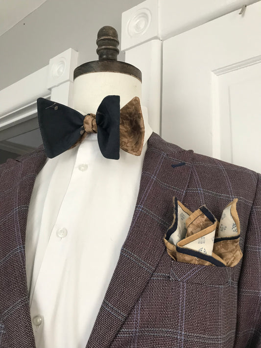 Blue and brown reversible Bowtie set ( FATBOW)