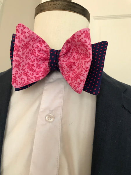 Pink and rose with blue and pink print reversible Bowtie set