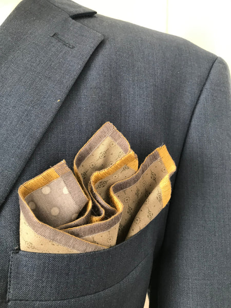 Grey print with grey and mustard print reversible Bow tie