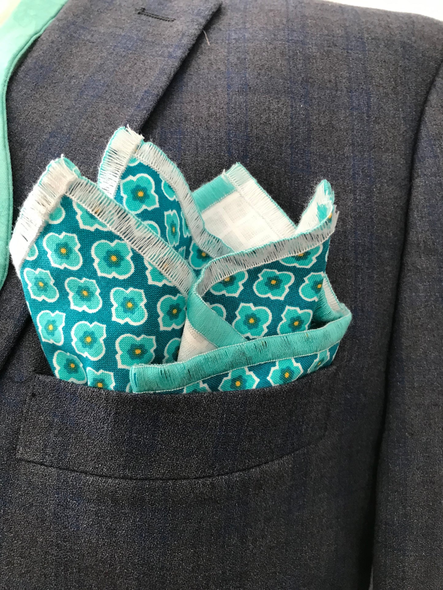 Teal paisley and teal print reversible Bowtie set (FATBOW)