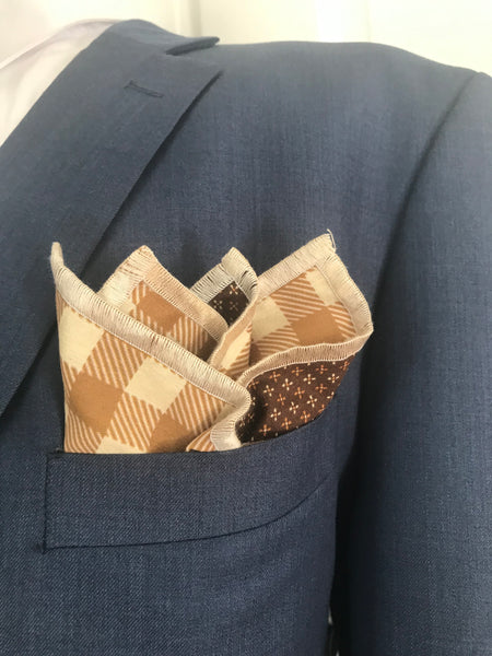 Beige and brown print reversible Bowtie set (TRADITIONAL )