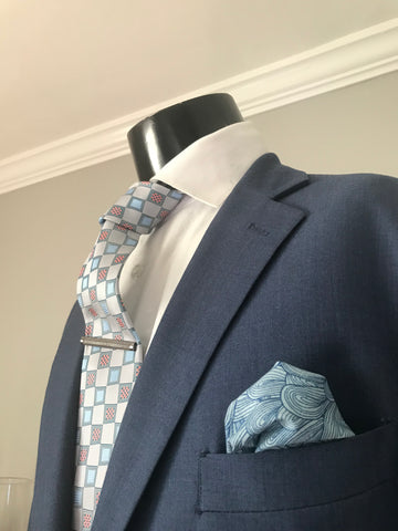 Light Grey and Silver with pink and light blue print Tie set