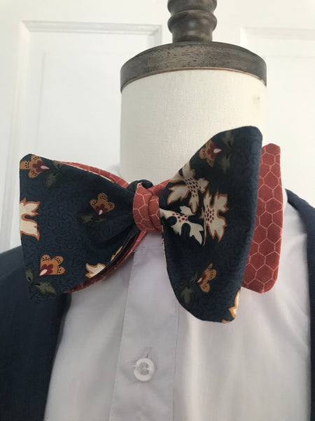 Blue And rust print reversible Bowtie set