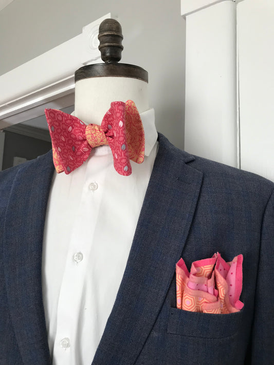 Orange and pinkish reversible Bowtie set (FATBOW)