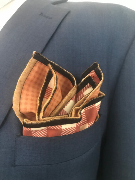 Black and rust print with rust print reversible Bowtie set (FATBOW )