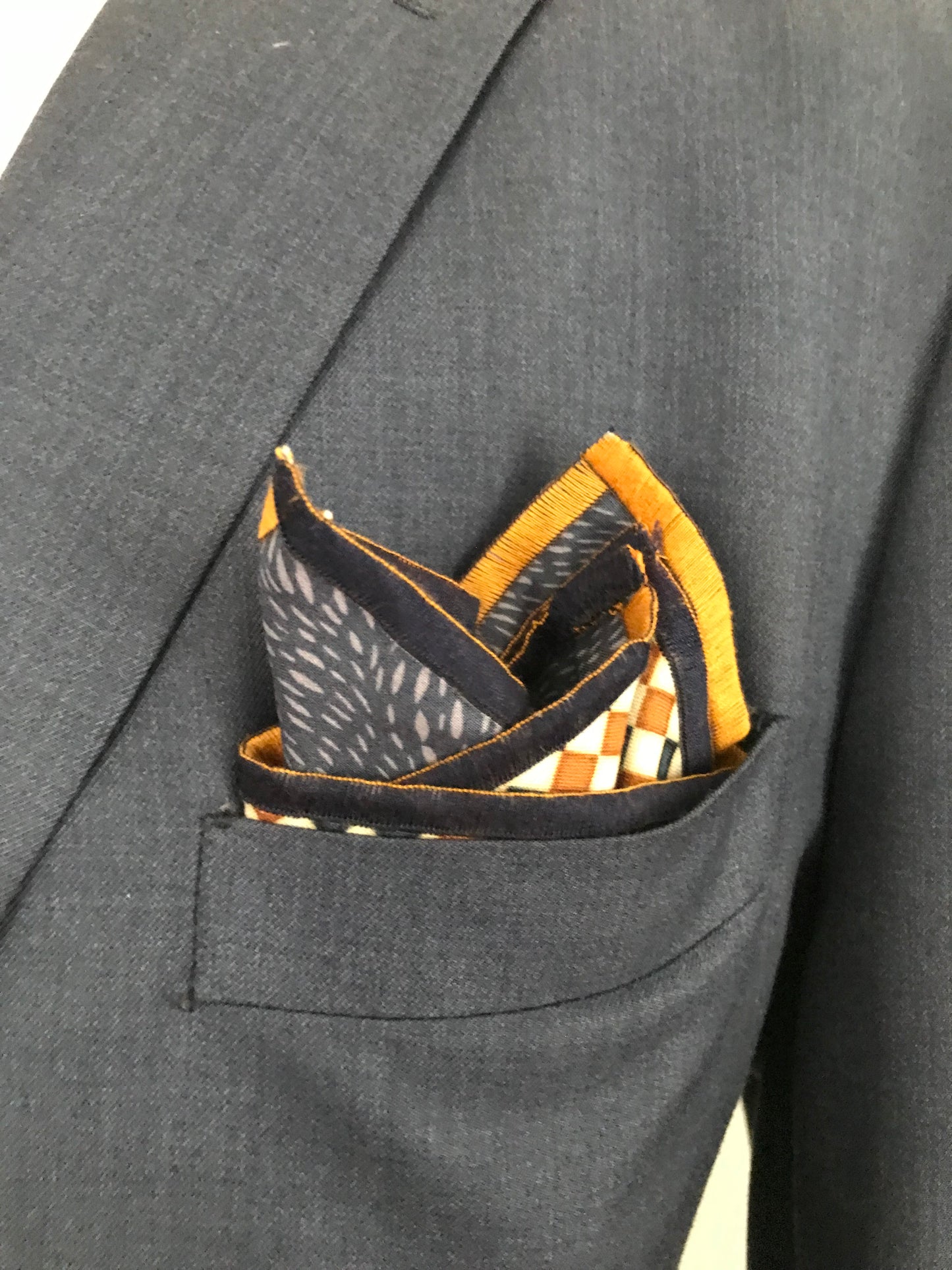 Blue and gold check with gold print reversible Bowtie set