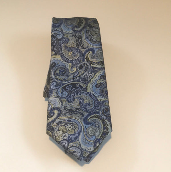 Blue and Yellow Paisley Print Tie set
