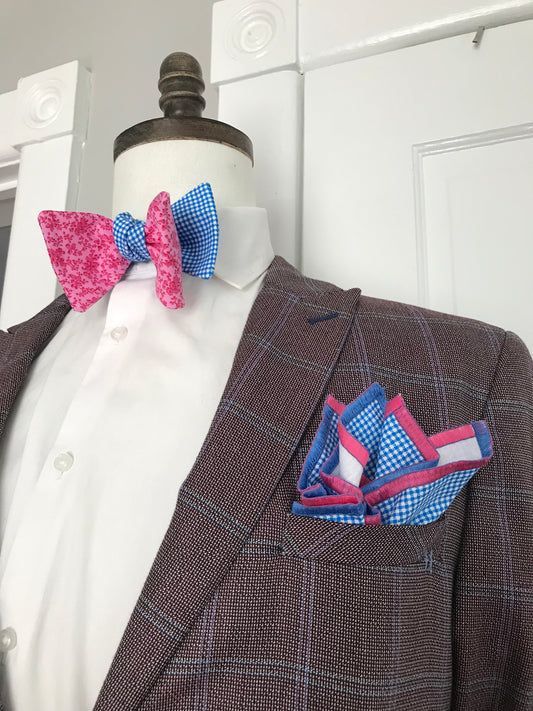 Pink and blue reversible Bowtie set (traditional)