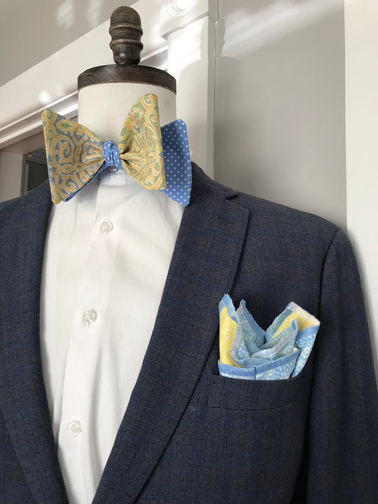 Powder blue and yellow reversible Bowtie set (FATBOW)