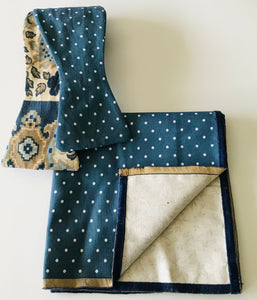 Grayish blue print with blue grey dot reversible Bowtie set