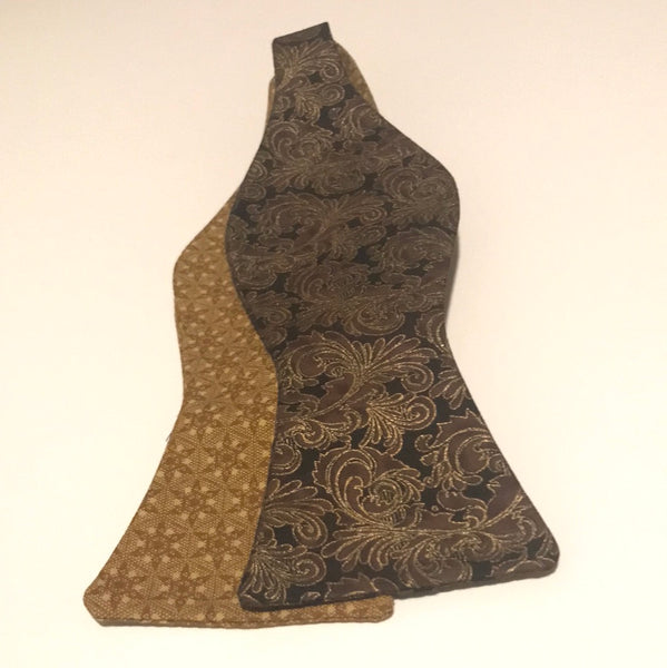 Black and Goldish Brown print Bowtie Set