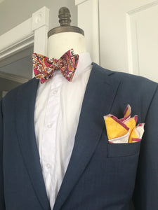 Red with golden yellow and white print Bowtie Set