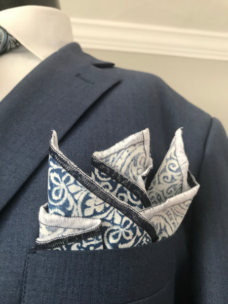 Blue paisley and white Tie set