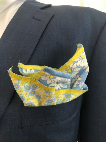 Yellow and powder blue print with a blue dot reversible Bowtie set