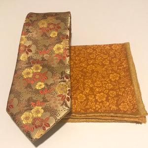Burnt orange and golden print Tie set