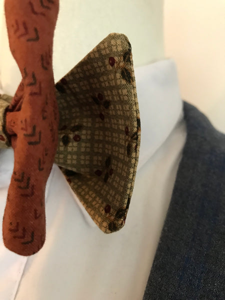 Burnt orange with beige and green print reversible Bowtie set
