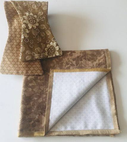 Tanish flower print with tarnish brown print reversible Bowtie set
