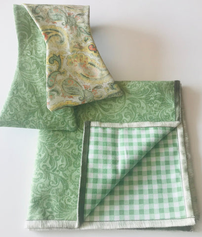 Light green mix paisley print with green paisley reversible Bowtie set