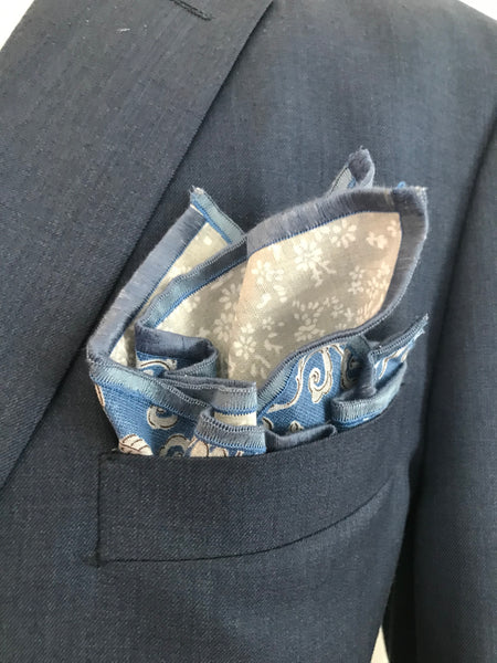 Blueish grey print with blueish print reversible Bowtie set