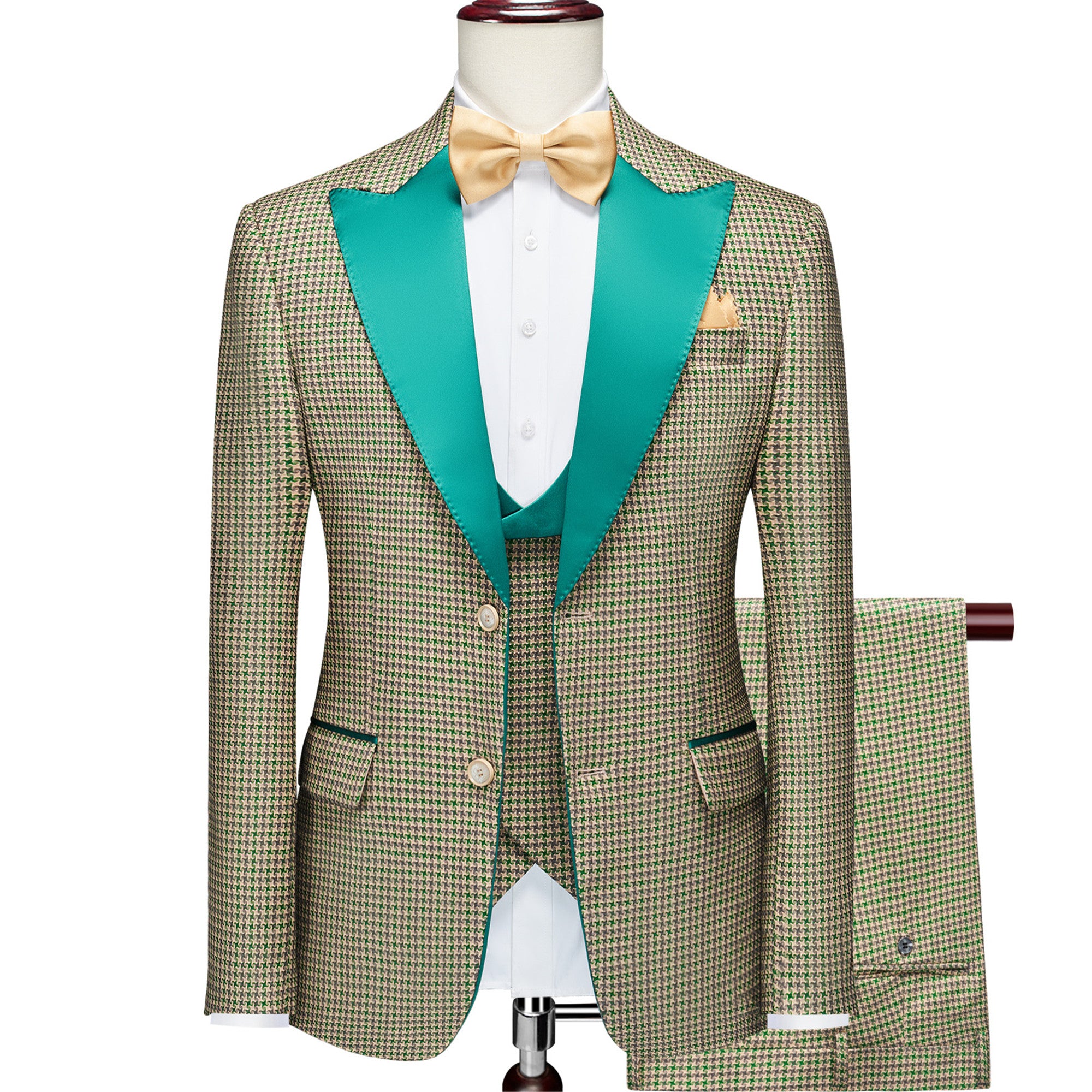 Teal Lapel Grey print suit