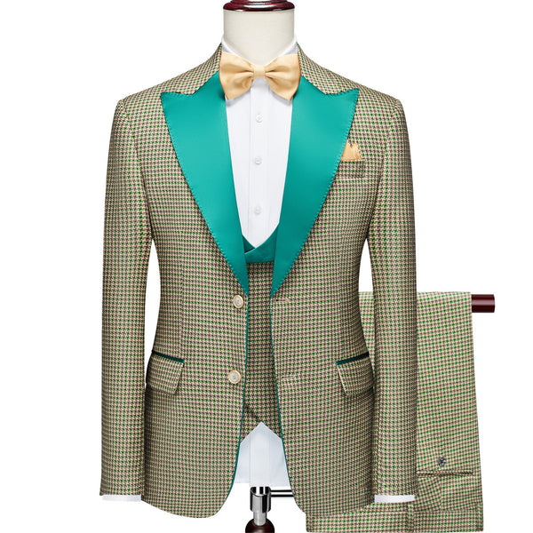 Teal Lapel Grey print suit