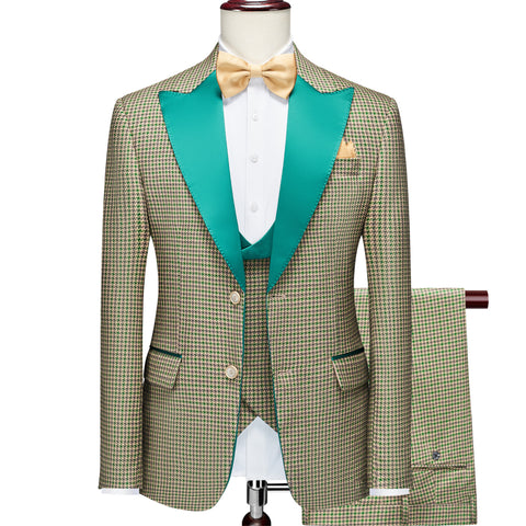 Teal Lapel Grey print suit
