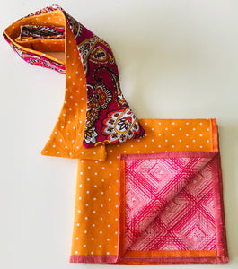 Rose paisley print with orange dots reversible Bowtie set